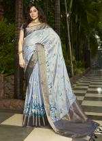 Sattin Sea Blue Festival Wear Weaving Saree